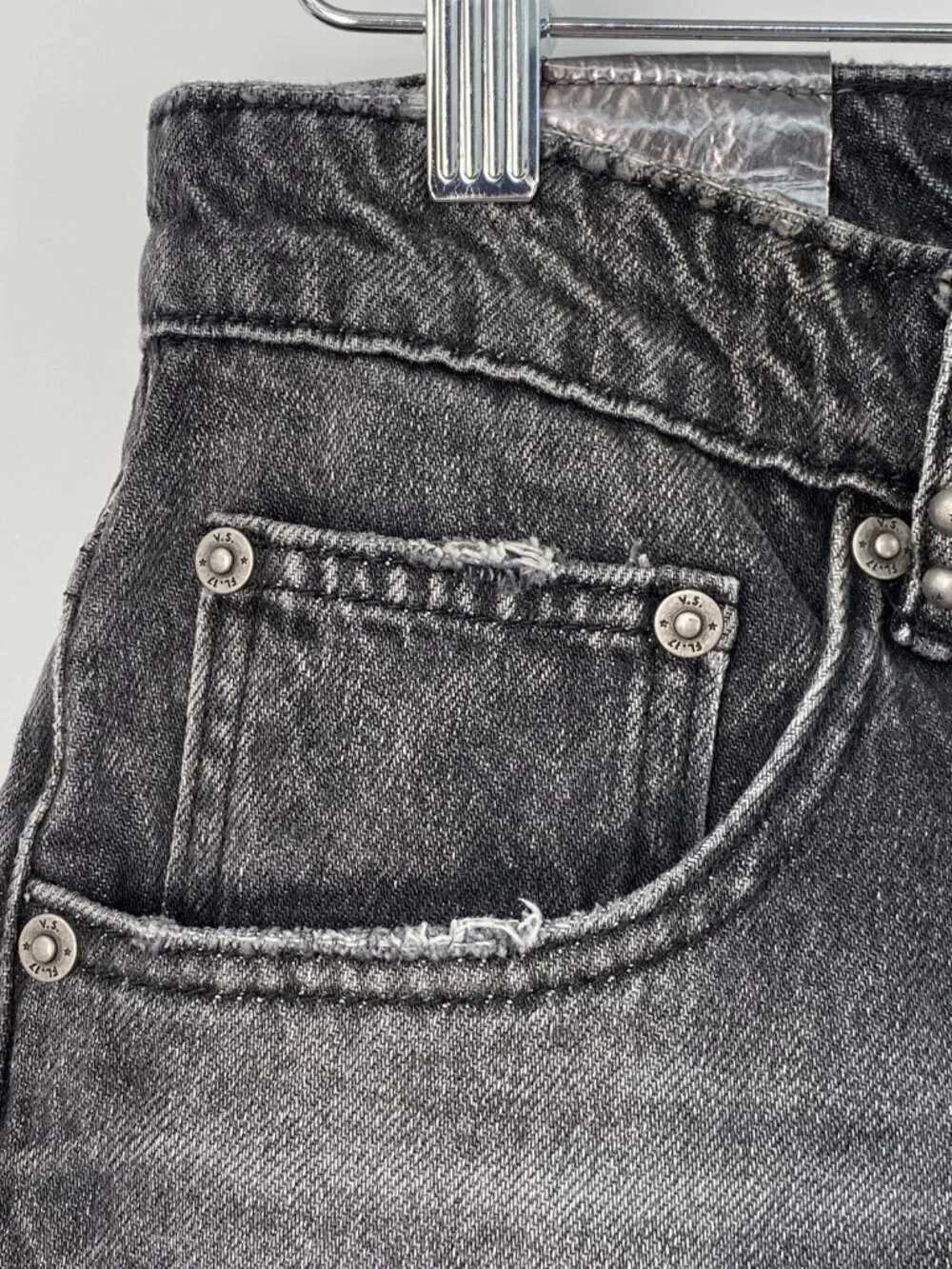 Vague Mens Jean Asphalt Black Size 28x32 Studio Denim Straight Leg Distressed